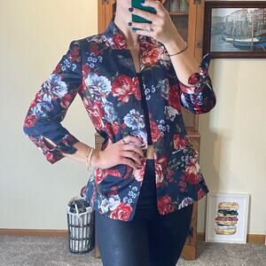 LOFT red white and blue floral blazer